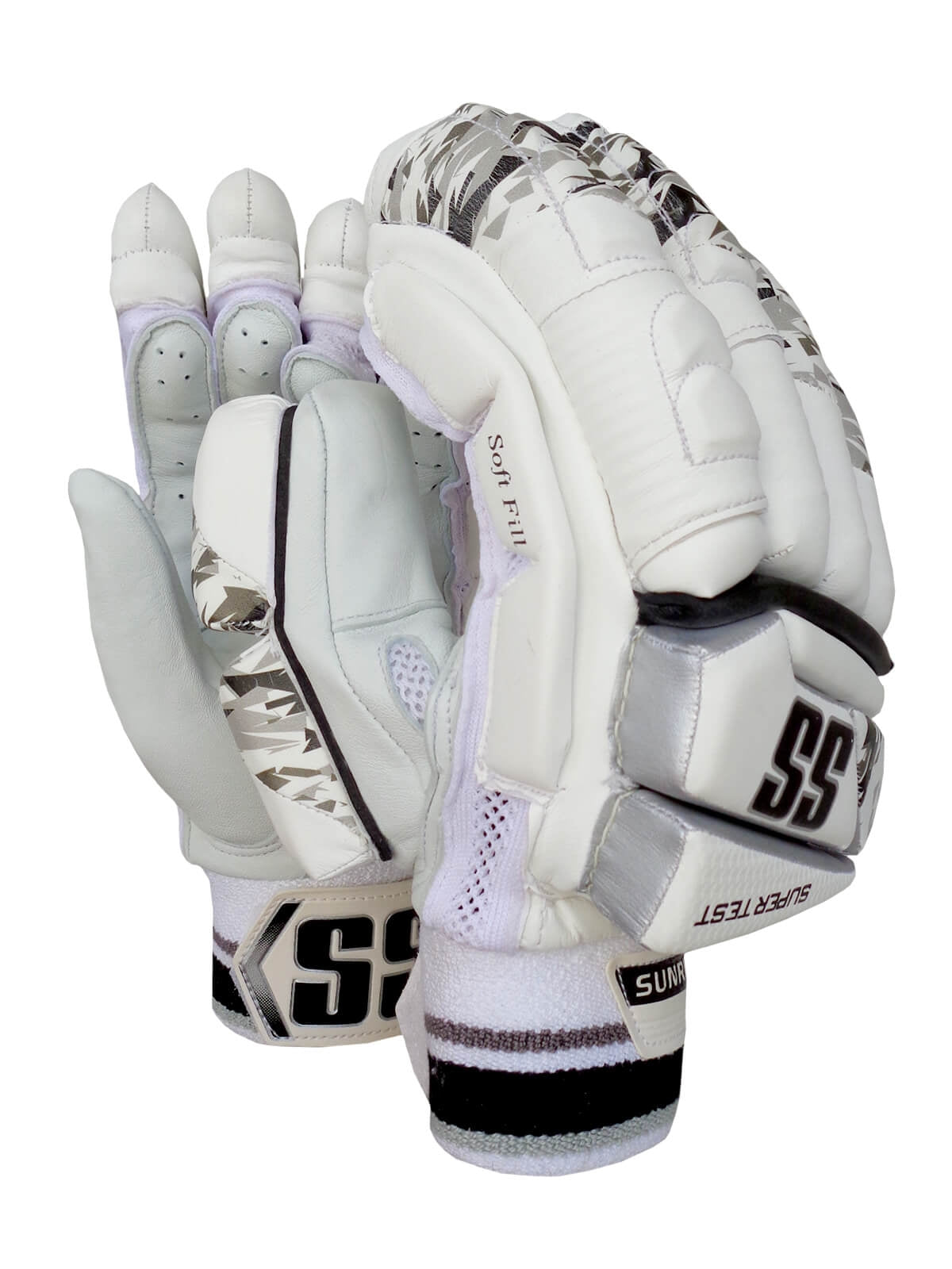 SS - Super Test White Black Camo Cricket Batting Gloves Mens Size