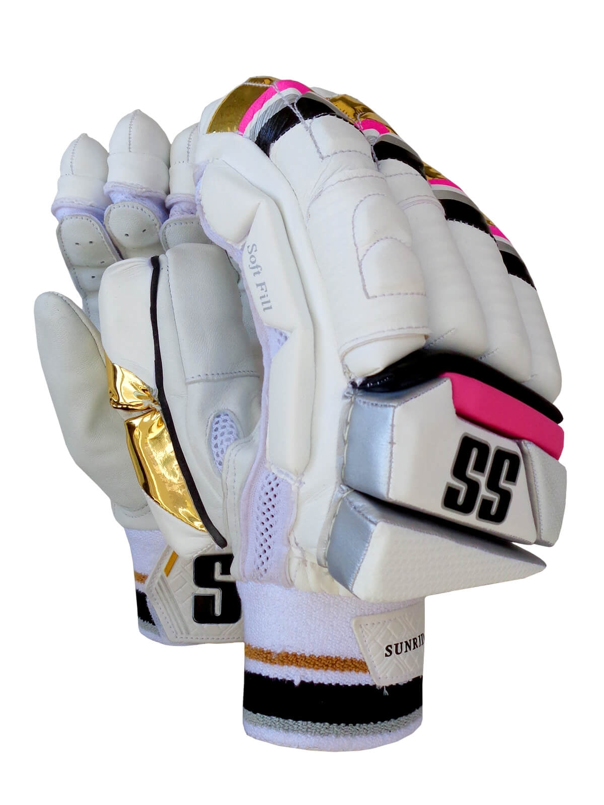 SS - Super Test White/Pink/Gold Cricket Batting Gloves Mens Size