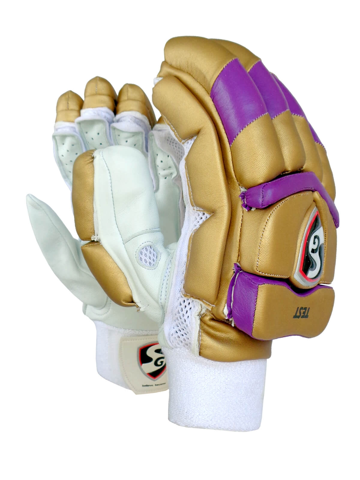 SG - KKR Test Gold/Purple Cricket Batting Gloves Mens Size