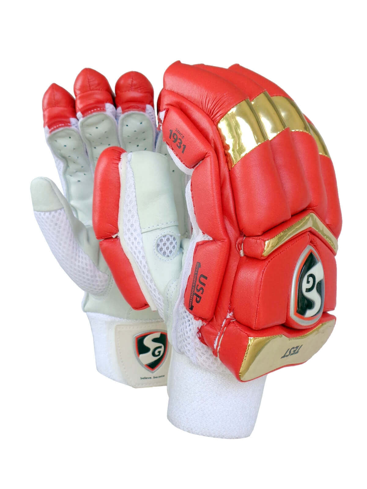 SG - RCB Test Red/Gold Cricket Batting Gloves Mens Size