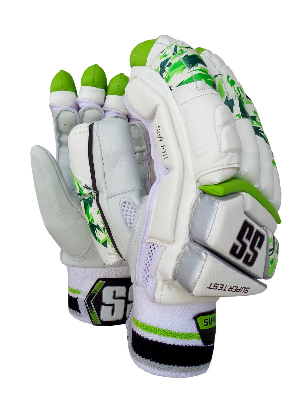 SS - Super Test White/Green Camo Cricket Batting Gloves Mens Size