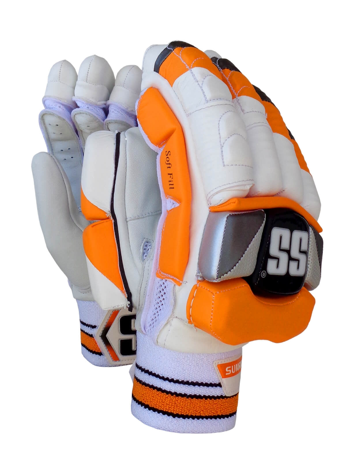 SS - Super Test White/Orange Cricket Batting Gloves Mens Size