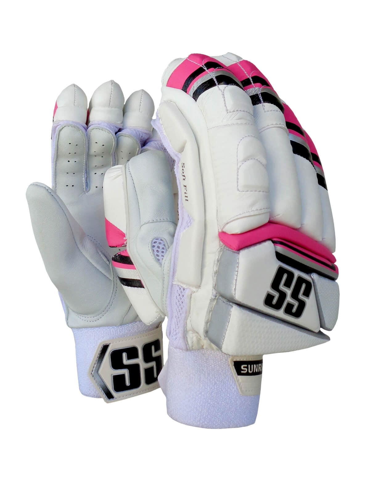 SS - Super Test White Pnk Cricket Batting Gloves Mens Size