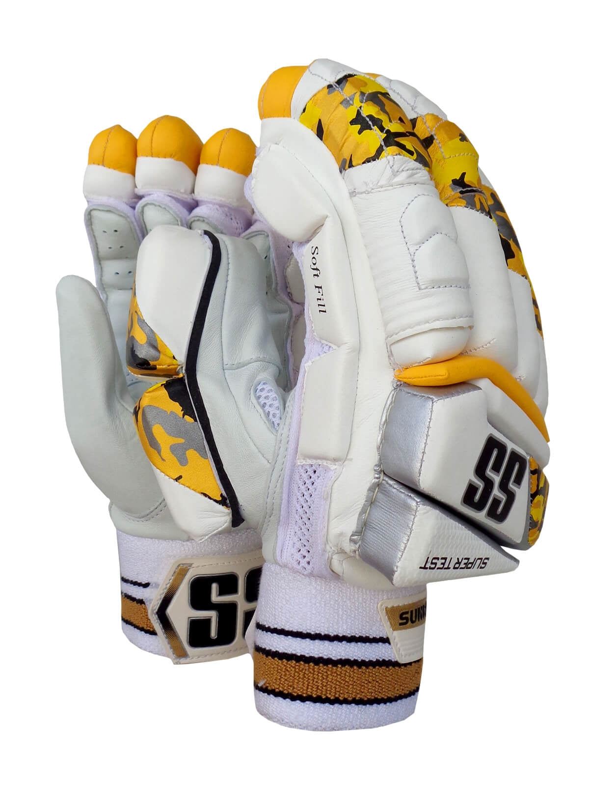 SS - Super Test White/Yellow Camo Cricket Batting Gloves Mens Size