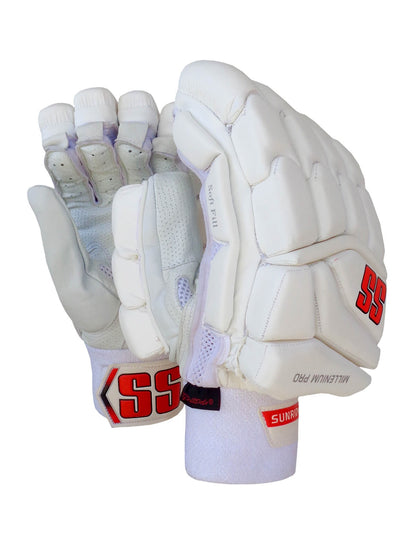 SS - White Millenium Pro Cricket Batting Gloves Mens Size